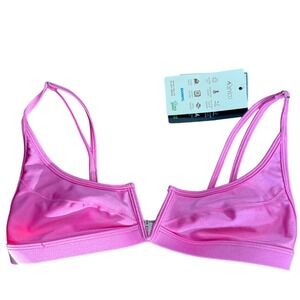 FAE Pink Metallic V Wire Front Bikini Top Swimwear Women's Size
S NWT